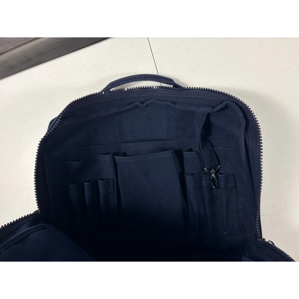Lands End Vintage Navy Blue Canvas Briefcase Messenger Laptop Bag Made in USA